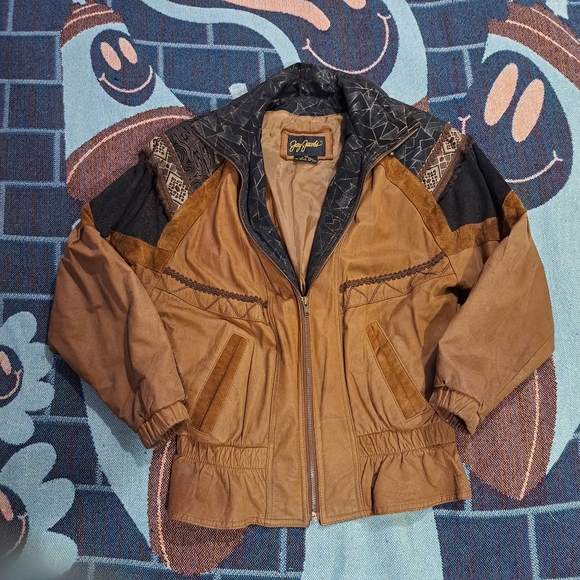 🌈VINTAGE LEATHER BOMBER-XS - Picture 2 of 7